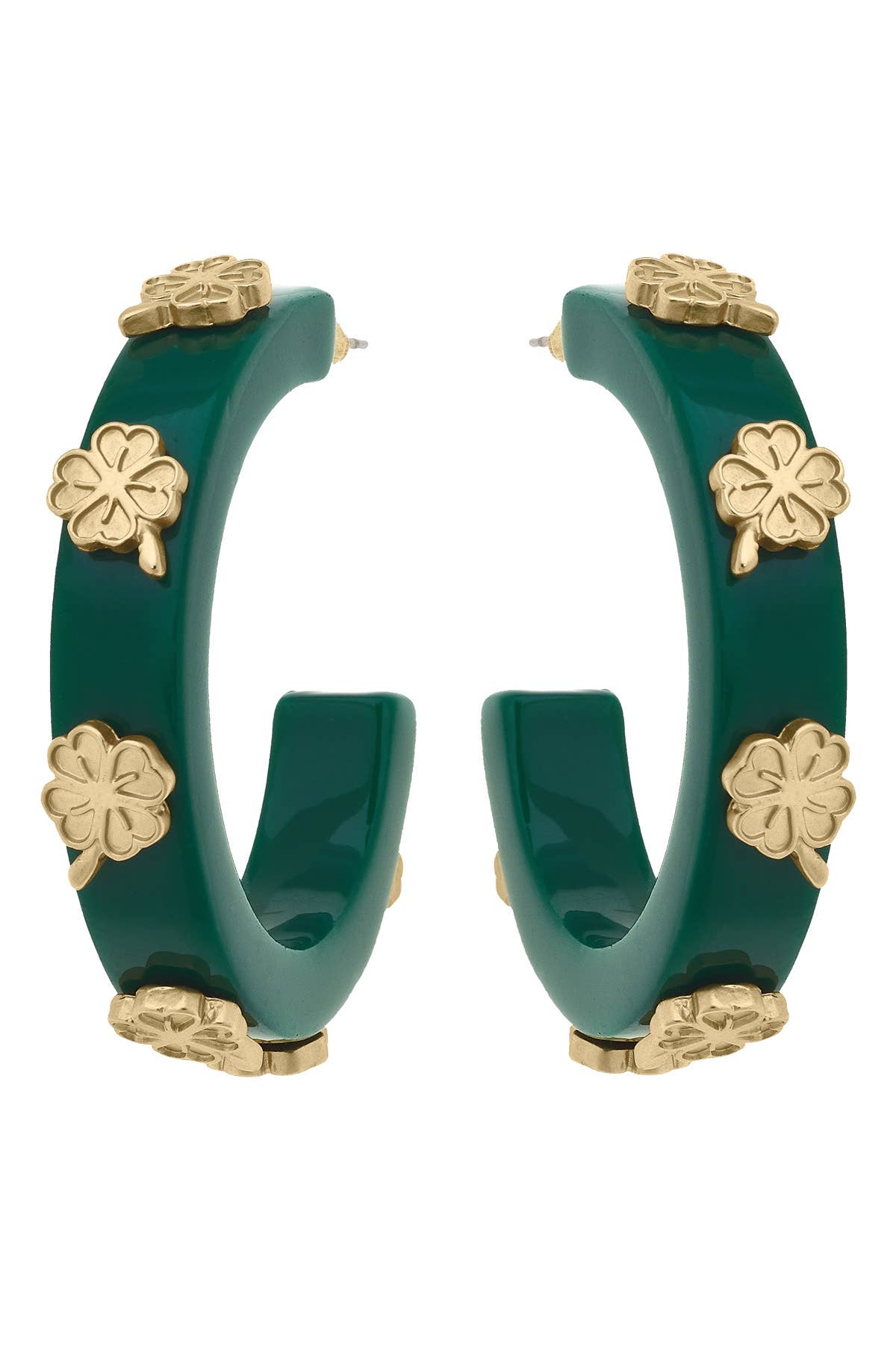 Shamrock Resin Hoop Earrings in Green