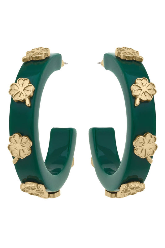 Shamrock Resin Hoop Earrings in Green