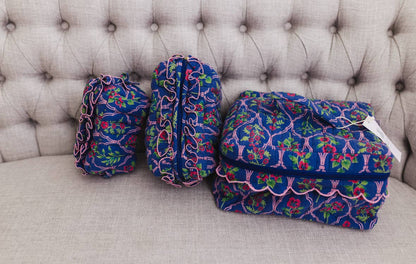 Midnight Luxe | Quilted Ruffle Cosmetic Bags