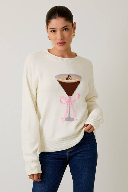 ROLL UP NECK ESPRESSO MARTINI GRAPHIC LT WEIGHT SWEATER