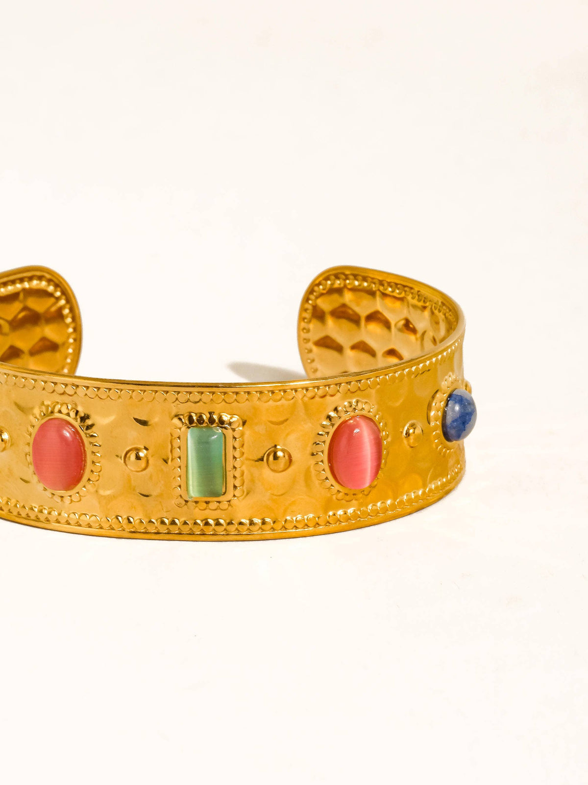 Delaney 18K Gold Non-Tarnish Colorful Stone Cuff Bracelet