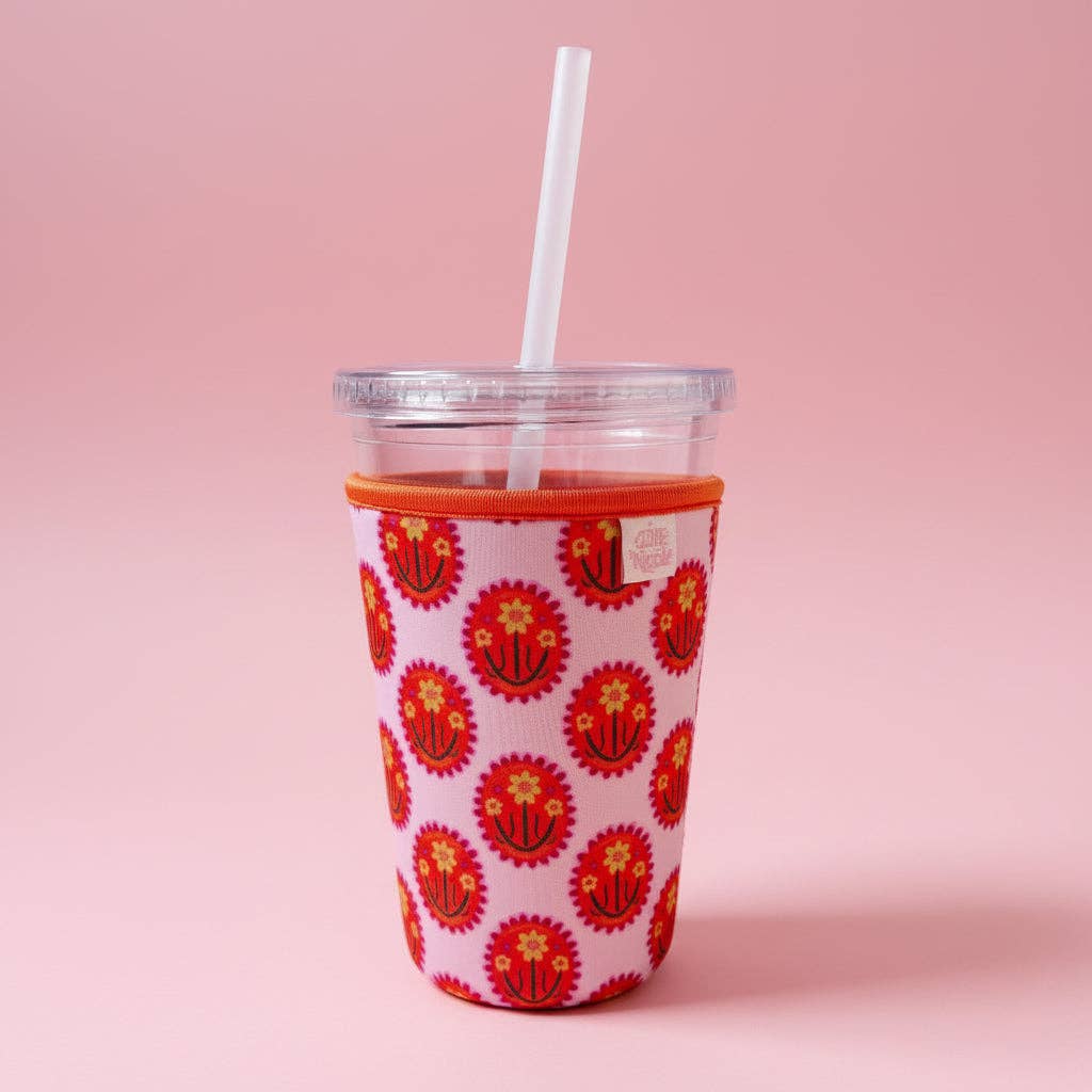 Coffee Cup Cover - Floral Medallion - Iced Drink Sleeve