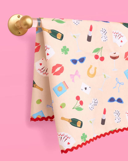 Cute Girl Tea Towel - cherry & martini - cotton
