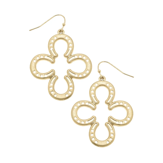 Clyde Horseshoe Clover Earrings in Shiny Gold