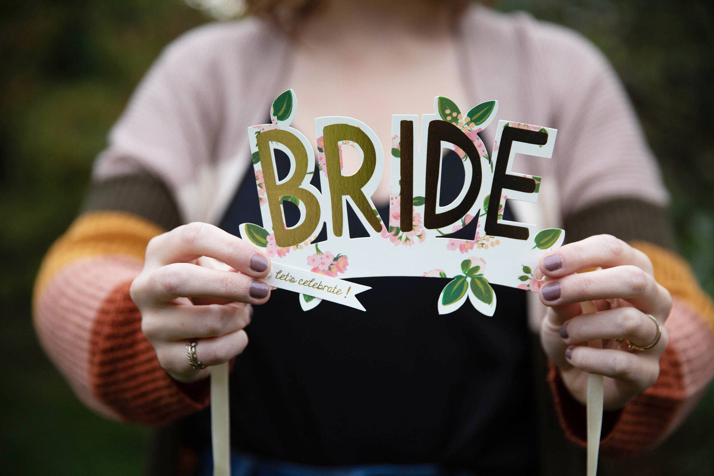 Bride Gold with Flowers Wearable Paper Crown with Ribbon