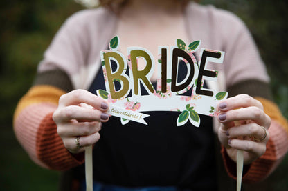 Bride Gold with Flowers Wearable Paper Crown with Ribbon