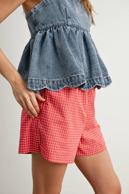 Denim Tie-Strap Peplum Top