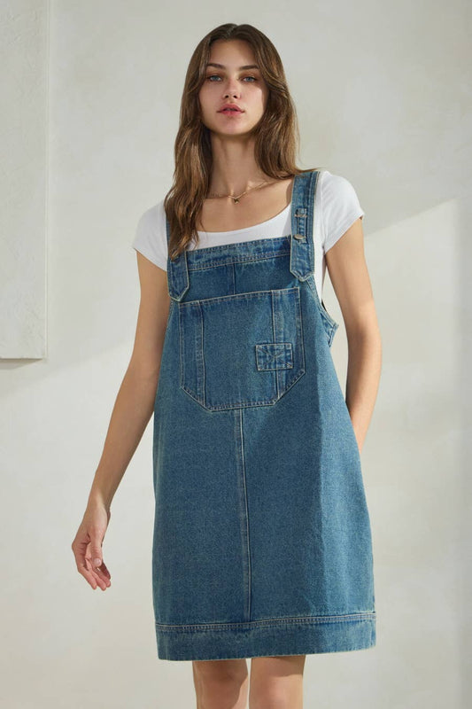 Washed Denim Overall Mini Dress