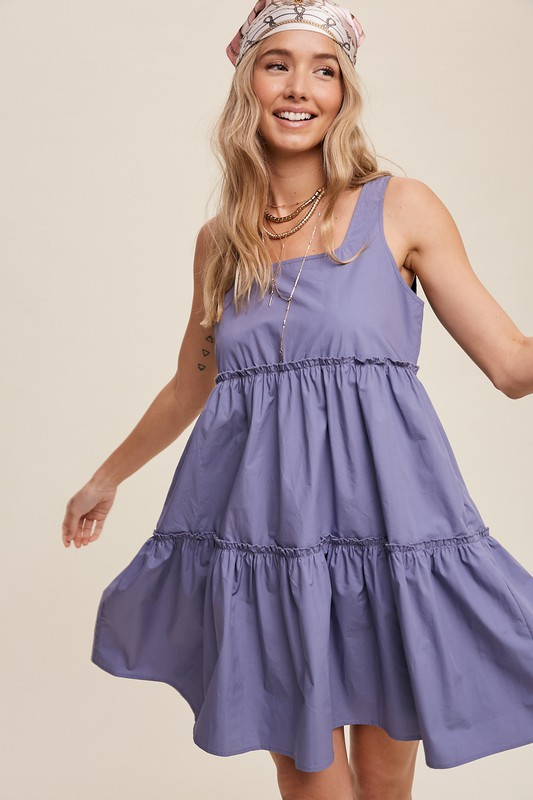 Tiered Square Neck Poplin Dress