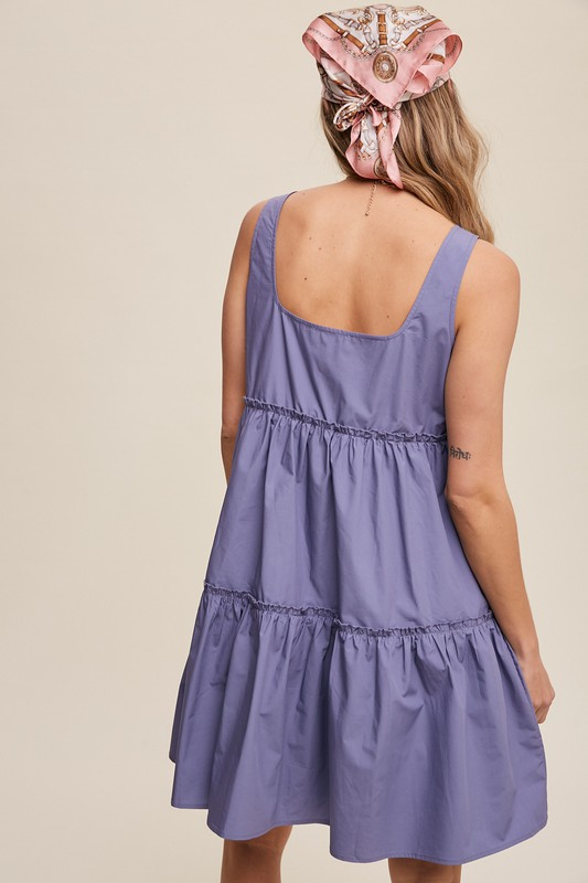 Tiered Square Neck Poplin Dress
